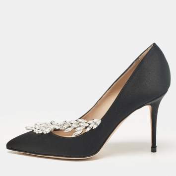 Pre Owned Manolo Blahnik Black Satin Nadira Pumps Size 34