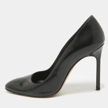 Pre Owned Manolo Blahnik Black Patent Leather Pointed Toe Pumps Size 37