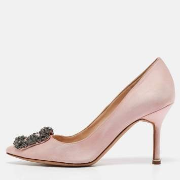 Pre Owned Manolo Blahnik Light Pink Satin Hangisi Pumps Size 35