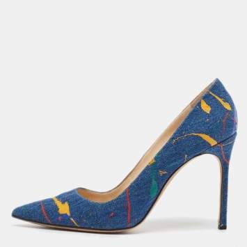 Pre Owned Manolo Blahnik Blue Denim Paint Splatter BB Pumps Size 42