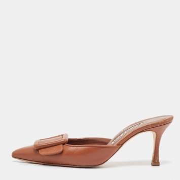 Pre Owned Manolo Blahnik Brown Leather Maysale Mules Size 37