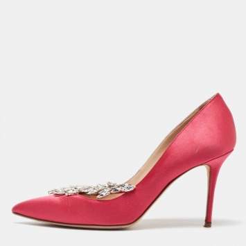 Pre Owned Manolo Blahnik Pink Satin Nadira Pointed Toe Pumps Size 37