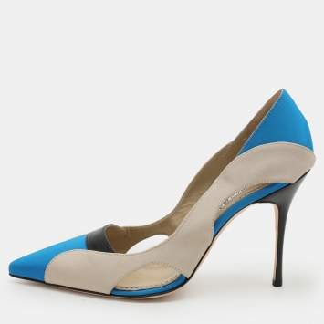 Pre Owned Manolo Blahnik Multicolor Satin Cut Out Pumps Size 40
