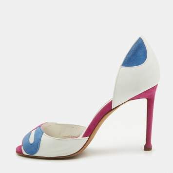 Pre Owned Manolo Blahnik Multicolor Suede and Leather D'orsay Pumps Size 38