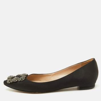 Manolo Blahnik Black Satin Hangisi Ballet Flats Size 35