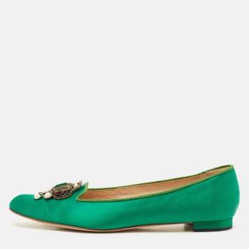 Manolo Blahnik Emerald Green Satin Eufrasia Smocking Slippers Size 40