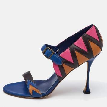 Pre Owned Manolo Blahnik Multicolor Leather Ankle Strap Sandals Size 40.5