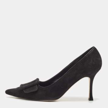 Manolo Blahnik Black Suede Maysale Pumps Size 37.5