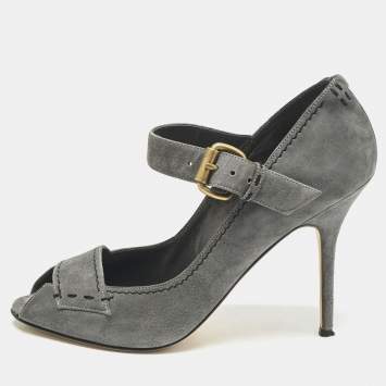 Manolo Blahnik Grey Suede Reata Peep Toe Pumps Size 40.5