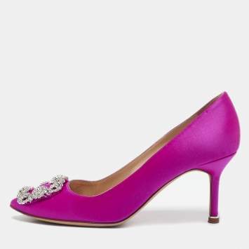 Manolo Blahnik Pink Satin Hangisi Pumps Size 36.5