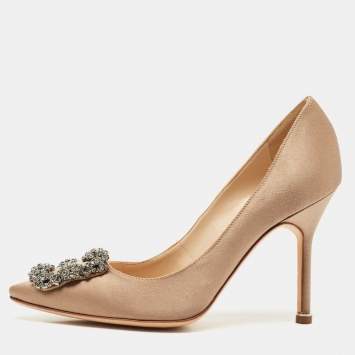 Manolo Blahnik Bronze Satin Hangisi Pumps Size 35.5