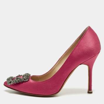 Pre Owned Manolo Blahnik Pink Satin Hangisi Pumps Size 36