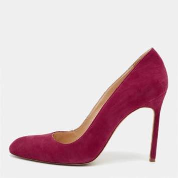 Pre Owned Manolo Blahnik Purple Suede Round Toe Pumps Size 38.5