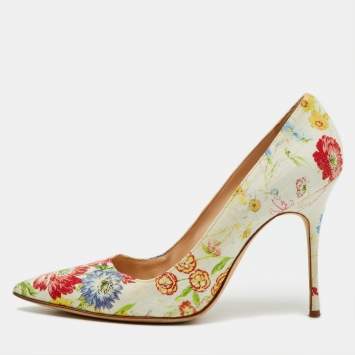 Pre Owned Manolo Blahnik Multicolor Floral Printed Canvas BB Pointed Toe Pumps Size 40