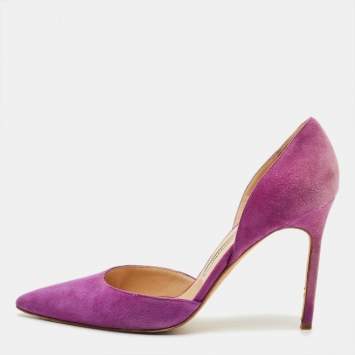 Pre Owned Manolo Blahnik Tayler Size 38.5 Purple Suede D'orsay Pumps