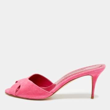 Pre Owned Manolo Blahnik Size 39 Pink Suede Slide Sandals