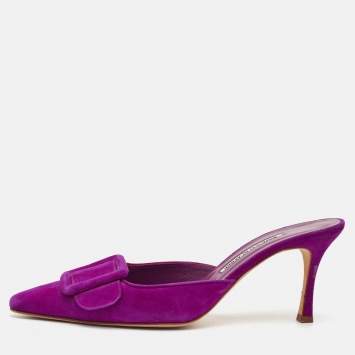 Pre Owned Manolo Blahnik Maysale Size 40 Purple Suede Mules