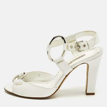 Pre Owned Manolo Blahnik Size 39 White Leather Ankle Strap Sandals