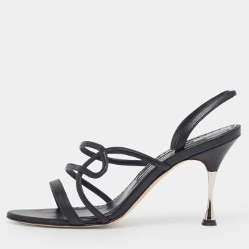 مملوكة مسبقًا صندل سليب باك مانولو بلانيك ليسناتا جلد أسود مقاس 37.5