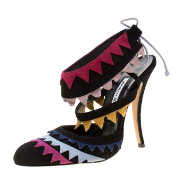 Pre Owned Manolo Blahnik Multicolor Suede Anastasia Sandals Size 38