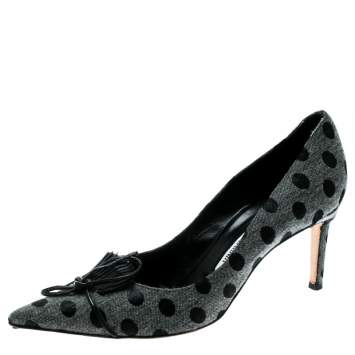 Pre Owned Manolo Blahnik Blue Polka Dot Denim Pointed Toe Pumps Size 40