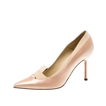 Pre Owned Manolo Blahnik Beige Fokionas Satin Pointed Toe Pumps Size 35