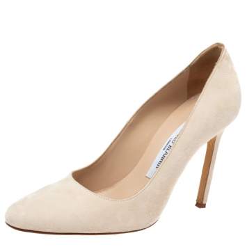 Pre Owned Manolo Blahnik Beige Suede BB Round Toe Pumps Size 36