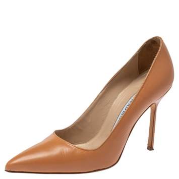 Pre Owned Manolo Blahnik Beige Leather Pointed Toe Pumps Size 35.5