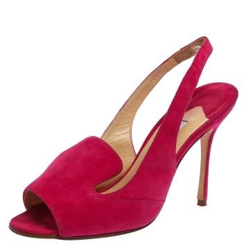 Pre Owned Manolo Blahnik Fuchsia Pink Suede Slingback Sandals Size 35.5