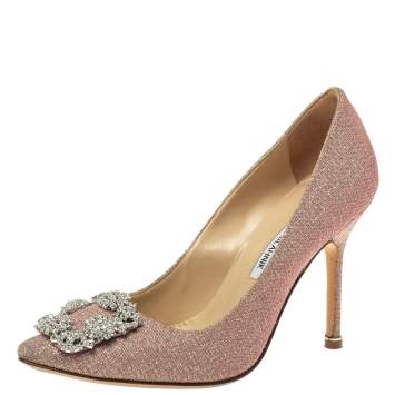 Pre Owned Manolo Blahnik Multicolor Glitter Fabric Hangisi Crystal Embellished Pointed Toe Pumps Size 37