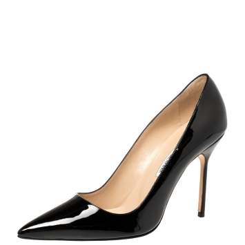 Pre Owned Manolo Blahnik Black Patent Leather BB Pointed Toe Pumps Size 39.5