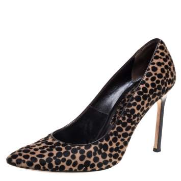 Pre Owned Manolo Blahnik Black/Beige Leopard Print Calf Hair Pumps Size 39.5