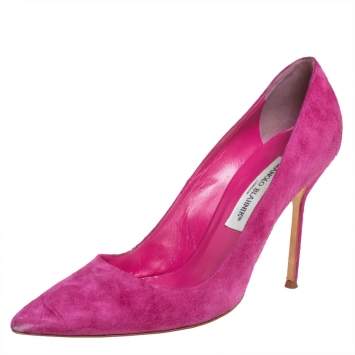 Pre Owned Manolo Blahnik Pink Suede BB Pointed Toe Pumps Size 39