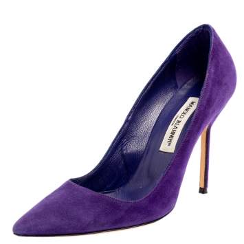 Pre Owned Manolo Blahnik Purple Suede BB Pointed Toe Pumps Size 37.5
