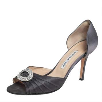 Pre Owned Manolo Blahnik Grey Pleated Satin Sedaraby D'orsay Pumps Size 41