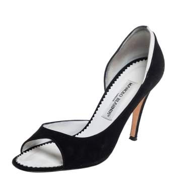 Pre Owned Manolo Blahnik Black Suede Peep Toe Pumps Size 36.5