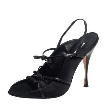 Pre Owned Manolo Blahnik Black Leather Bow Sandals Size 40
