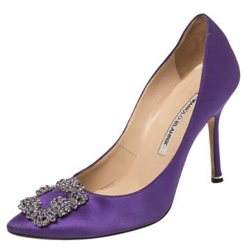Pre Owned Manolo Blahnik Purple Satin Hangisi Pumps Size 37.5