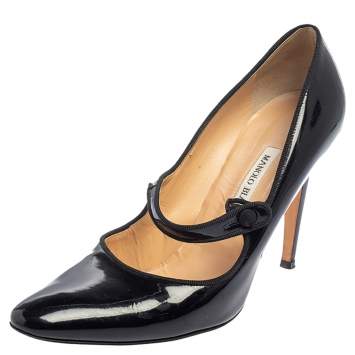 Pre Owned Manolo Blahnik Black Patent Leather Camparinew Mary Jane Pumps Size 39.5