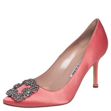 Pre Owned Manolo Blahnik Pink  Satin Hangisi Pumps Size 35