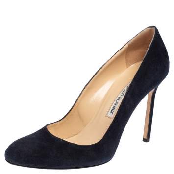 Pre Owned Manolo Blahnik Navy Blue Suede BB Round Toe Pumps Size 36.5