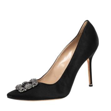 Pre Owned Manolo Blahnik Black Satin Hangisi  Pumps Size 42