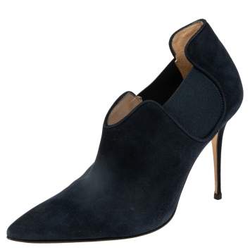 Pre Owned Manolo Blahnik Navy Blue Suede Dildi Ankle  Boots Size 39