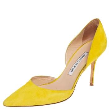 Pre Owned Manolo Blahnik Yellow Suede Tayler Pointed Toe Pumps Size 39