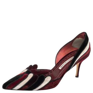 Pre Owned Manolo Blahnik Tricolor Velvet D'Orsay Pumps Size 40
