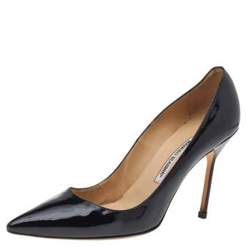 Pre Owned Manolo Blahnik Black Patent Leather BB Pointed Toe Pumps Size 41.5