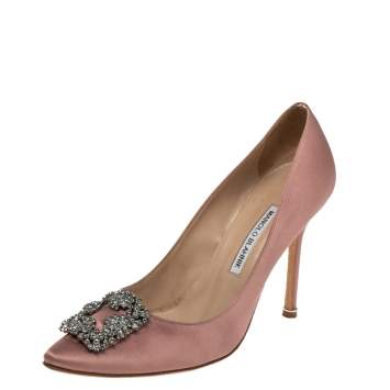 Pre Owned Manolo Blahnik Dusky Pink Satin Hangisi Pumps Size 40