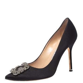 Pre Owned Manolo Blahnik Black Satin Hangisi Pumps Size 39