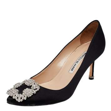 Pre Owned Manolo Blahnik Black Satin Hangisi Pumps Size 35.5