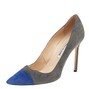 Pre Owned Manolo Blahnik Grey/Blue Suede Pointed Toe Pumps Size 40